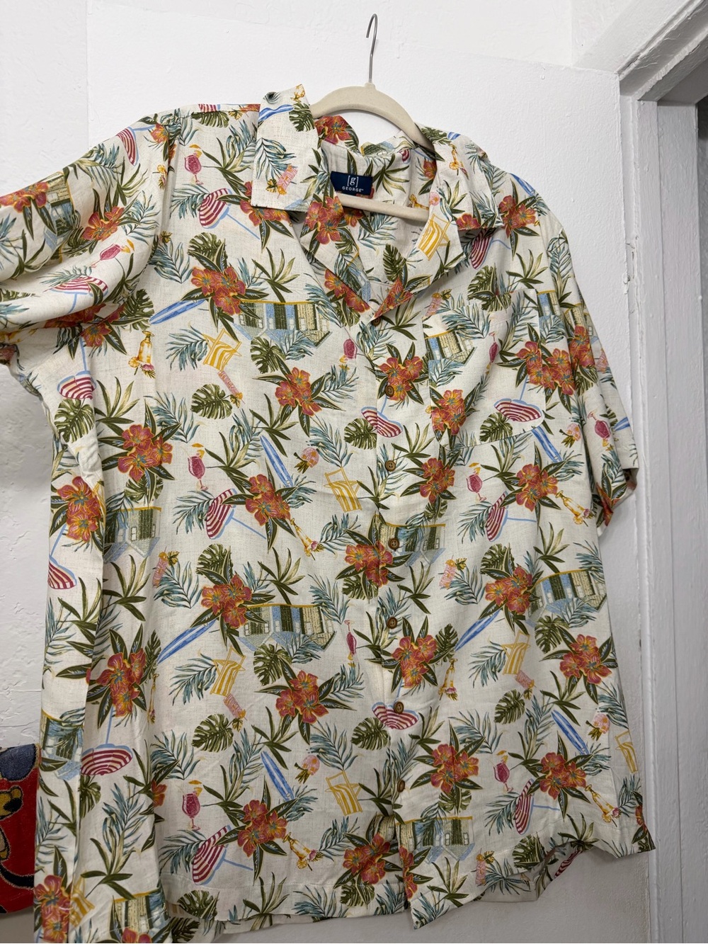 George Cream Tropical Floral Short-Sleeve Button-Up Shirt